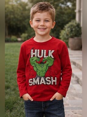 Marvel Red Hulk Smash Long Sleeve Tee